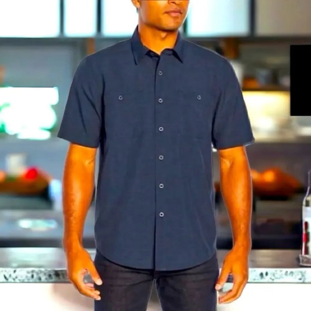 Orvis Tech Shirt Men’s Short Sleeve Woven Blue Logo Mesh Trail Shirt Sz Lg